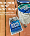Hella Tough 316 Marine Grade Stainless Steel Anchor Chain One Quarter Inch By Four Feet with anchor ropes on wooden surface.