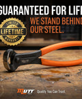 8 Inch End Cutting Pliers Heavy Duty CRV Steel Nail Puller Tool For Woodworking And Electrical Prep Nail Extractor And Wire Cutter End Nippers With Ergonomic Grip For Nails Staples And Small Fasteners displayed on a wooden surface with a lifetime warranty badge.