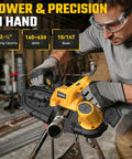 Cordless Portable Band Saw With Two And A Half Inch Cutting Capacity, 20V Brushless Power Works With 20V Batteries Not Included in use