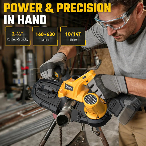 Cordless Portable Band Saw With Two And A Half Inch Cutting Capacity, 20V Brushless Power Works With 20V Batteries Not Included in use
