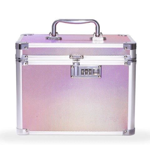 Colorful Aurora Combination Lock Box With Code For Personal Items Safe For Meds And Docs Portable Medicine Lockbox For Kids Jewelry And Important Papers 10 By 7.25 By 7.75 Inches, shown in iridescent finish with handle