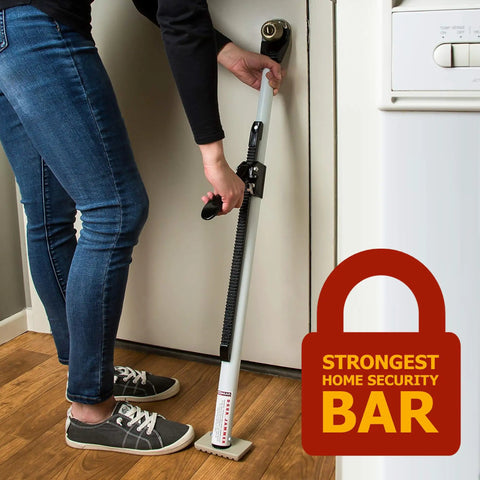 Beefy Heavy Duty Door Jammer Security Bar Withstand Up To 2560 Lbs, solid steel, powder-coated finish, installed on door
