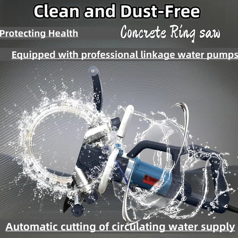 Heavy Duty Brushless Electric Circular Saw Boasts Raw Power For Cutting Concrete And Stone Walls With A Beast Mode 8800W Motor Running At 3000 Rpm While Silencing Dust And Comes Prepped With A Built In Water Pump Plus Two Diamond Blades Included with water pump spraying