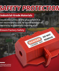 Two Electrical Plug Lock Boxes With Padlocks For Cords, Medium Size Kit, with safety warning label