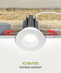 Two-Inch Recessed Led Lights With Junction Box For No Sweat Install Smooth Glow Dimmable Downlights Adjustable Color Temperature Ic Rated Round White Trim High Cri 90 120V To 277V Real Deal 18 Pack, showing IC rated canless recessed light.