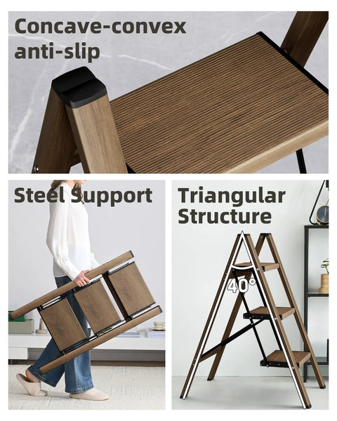 Three Step Foldable Aluminum Stool Ladder For Home Use Go To Lightweight Space Saving Step Stool With Easy Open Close Ideal For Reaching High Cabinets Ceilings Kitchens Garages And Laundry Rooms, steel support