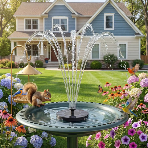Sun Powered Solar Fountain Pump For Bird Bath Garden Pond Outdoor Patio 2026 Upgrade with 6 Nozzles and wildlife