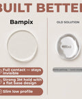 Comparison of Clear Silicone Door Knob Wall Protectors 2 Inch Flat Profile Self Adhesive Bumpers and old solution, showing design features.