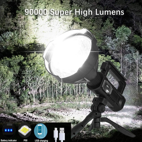 Ultra Bright 200000 Lumen Rechargeable Spotlight For Outdoor Hunting Boating And Camping With 8000 mAh Battery Long Lasting