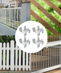 Four Piece No Drill Fence Brackets With Gravel Board Clips displayed with various fence types and metal anti rattle hardware.