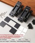 Hidden Door Hinges Ultra Thin Concealed Design With 110 Lb Load Capacity And Silent Adjustable Operation In Zinc Alloy Two Pack, 100 Degree One Way Opening, Low Profile Door Hardware For Stealthy, High Strength Installations displayed with installation tools and screws