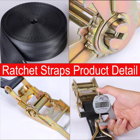 Heavy Duty Ratchet Straps 2 Inch By 27 Foot, 6600 Lbs Safe Working Load, 8000 Lbs Break Strength, Double J Hook Tie Downs product details