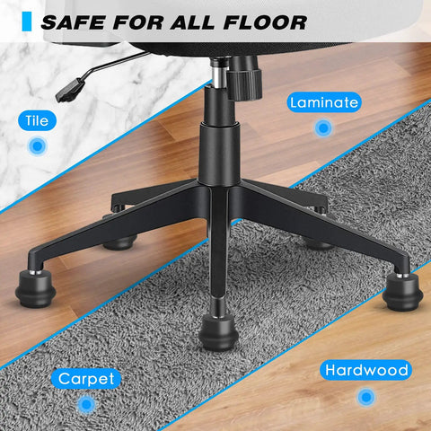 Game Changing Office Chair Bell Glide Casters Set Of Five Heavy Duty fixed feet wheels on various floor types for desk setup.