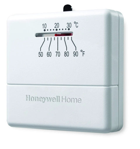 CT30A1005 Heat Only Manual Economy Thermostat Almond Finish displayed with temperature scale and snap action switch.
