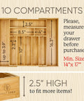 Extra Deep Silverware Drawer Organizer With Adjustable Dividers Expands From 14 To 21.6 Inches Bamboo Flatware Tray For Kitchen