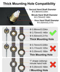Battery Operated Clock Mechanism Replacement Kit With Silent Quartz Movement, shaft and hole size compatibility guide
