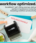 No Sweat Self Inking Rubber Stamp With Sharp Red Ink And A Solid Non Machinable Mark Plus Easily Refillable Pads For Effortless Office And Logistics Work Always Top Notch on a turquoise background.