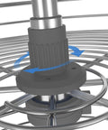 Close-up of 28 Inch Chrome Corner Cabinet Lazy Susan Full Circle Rotating Rack mechanism with arrows.
