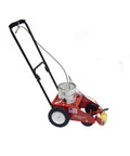 No Sweat Line Painting Machine With Four Inch Roller Kit Lightweight Foldable Build For Parking Lots Warehouses And Pickleball Courts Smooth Sailing Cleanup Made In Usa, showcasing a red pavement striping unit.