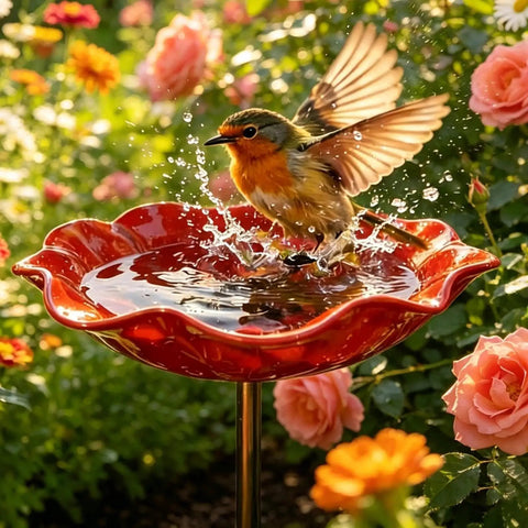 Metal Flower Garden Stake With Bird Bath Bowl Outdoor Pollinator Watering Station For Garden Yard Hummingbird Fountain Butterfly And Bee Water Feeder Decorative Yard Art Gift Set 3 Pack