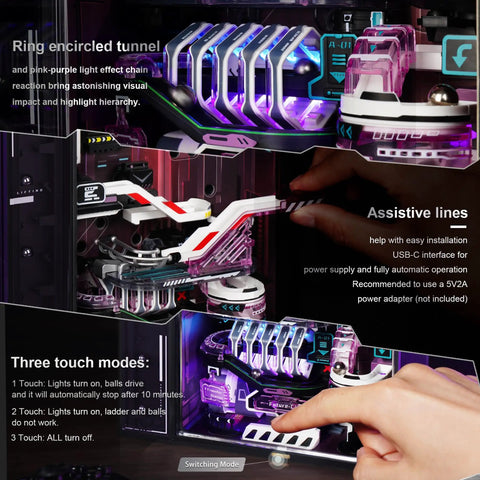 Future City Cyberpunk Marble Run Kit For Adults With 174cm Track Dope 140Piece 3D Puzzle Model STEM DIY Hobby For Men And Women Brain Teaser Building Toy Inspired By Parallel World MR02S, LED marble track