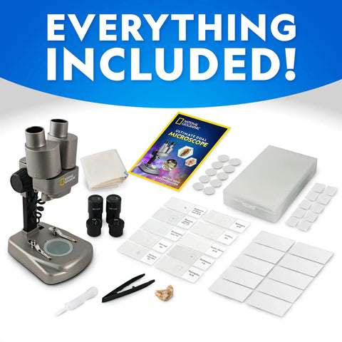 Dual LED Kids Microscope Set With 50 Plus Piece Science Kit, 10 Prepared Slides And 10 DIY Blank Slides For Biology Experiments