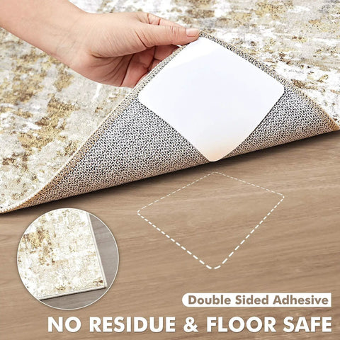 Anti Slip Rug Tape For Hardwood Floors 12 Pack Rug Grips And Stickers To Prevent Sliding On Wood Floors And Area Rugs Ultra Thin Damage Free Adhesive White