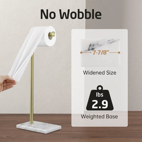 Gold Marble Base Free Standing Toilet Paper Holder Built To Last SUS304 Stainless Steel Bathroom Stand No Tip Design For Humid Bathrooms