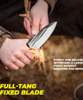Pocket Fixed Blade Knife With Wood Handle And Leather Sheath being used for wood carving outdoors