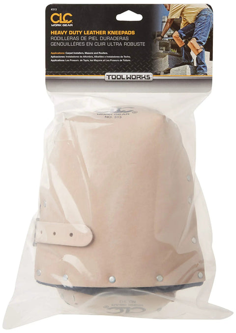 Heavy Duty Leather Kneepads With Double Thick Water Repellent Felt Lining For All Day Comfort Tan Color Adjustable Leather Straps With Steel Buckles And Riveted Construction For Pro Grade Durability in packaging