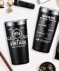 Born In 1976 Vintage 20 Oz Insulated Tumbler with aged design and historical facts, perfect for birthday celebrations.