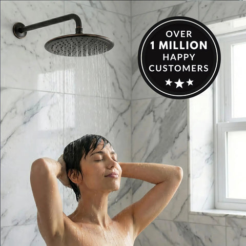 9 Inch Rainfall Waterfall Showerhead With Self Clean Nozzles For A Full Body Drench High Flow 2.5 GPM Oil Rubbed Bronze Ceiling Mounted With Extension Arm