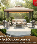 10x10 Ft Gazebo Replacement Canopy Top With UV30 Plus Sun Protection, Dirt And Water Resistant Double Layer Outdoor Cover in beige.