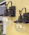 Two Pack Farmhouse Porch Lights Outdoor Wall Sconces Set With Globular Seeded Glass In Rustic Bronze Exterior Wall Mount Lanterns