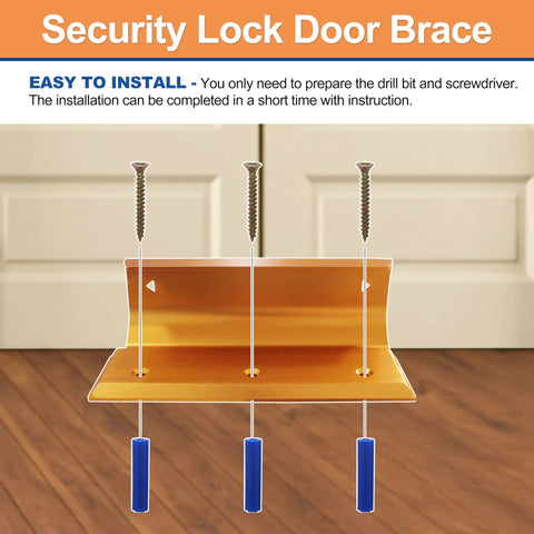 Heavy Duty Aluminum Security Door Brace With Floor Anchor For Standard And French Doors installed with screws on wooden floor.