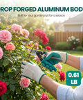 Person using Heavy Duty Pruning Shears With Kinetic Swivel Handle For No Sweat Garden Trimming on rose bush