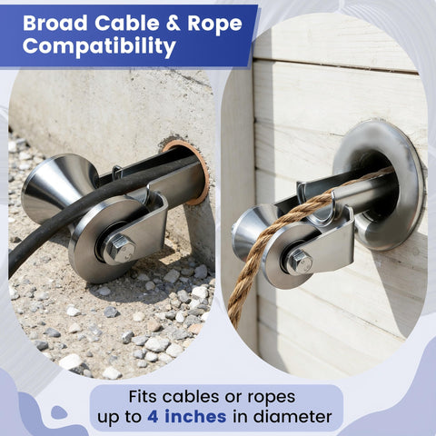 Beefy 4 Inch Stainless Steel Cable Puller Sheave For Heavy Duty Conduit Feeding on outdoor and indoor installations.
