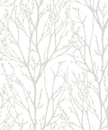 Treetops Peel And Stick Wallpaper In White And Off White, Removable Wall Covering For Easy DIY Decor, tree motif on smooth surface