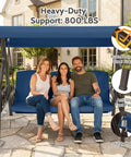3 Seat Outdoor Porch Swing With Stand For Adults 800 Lb Weight Capacity Convertible Swing Bed With Canopy shown in garden setting