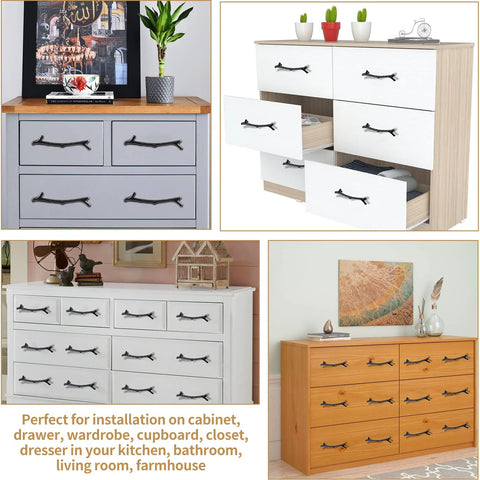 Twig Branch Drawer Handles 10 Pack Black Tree Branch Cabinet Pulls Three And Three Quarters Inch Center To Center Zinc Alloy on dressers and cabinets