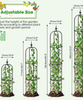 Image of Adjustable 6.2Ft Garden Trellis For Climbing Plants And Vines Rustproof Metal Plant Support in four sizes, indoor and outdoor use.