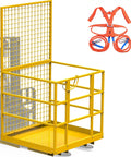 Built Like A Tank 45 By 43 Forklift Safety Cage 1400 Lb Weight Capacity with harness for secure aerial tasks.