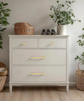 White dresser with Gold Cabinet Pulls 5 Inch Center To Center 6.4 Inch Overall Length Brushed Gold Drawer Hardware for Cabinets