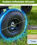 10 inch all terrain pneumatic tire of heavy duty metal garden cart with 880 lb load capacity, shown on grass surface