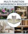 Image of 8 Piece Workbench Brackets Kit 3 Way Corner Brackets For 2x4 Wood Fits Actual Size 1.5x3.5 Inches Heavy Duty DIY Build Your Own Custom Work Table Silver, shown in various DIY settings.