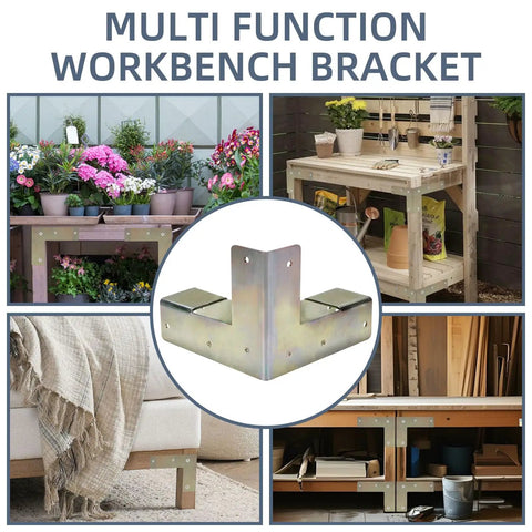 Image of 8 Piece Workbench Brackets Kit 3 Way Corner Brackets For 2x4 Wood Fits Actual Size 1.5x3.5 Inches Heavy Duty DIY Build Your Own Custom Work Table Silver, shown in various DIY settings.