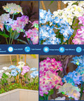 3 Pack Upgraded Solar Garden Lights Colorful Hydrangea Flower Garden Decor For Yard Pathway Outdoor Lighting With Enlarged Solar Panel And Two Lighting Modes For All Night Ambience Dope Backyard Glow, showing vibrant hydrangea LEDs in a garden setting
