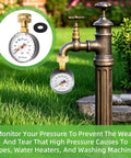 High Accuracy Zero To Two Hundred Psi Water Pressure Gauge For Home Faucets And Garden Hoses With Red Indicator installed on outdoor spigot