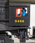 Close-up of HO Scale PRR K4 Steam Locomotive Number 5492 Pre War With Slat Pilot DCC Sound Equipped showing cab details.
