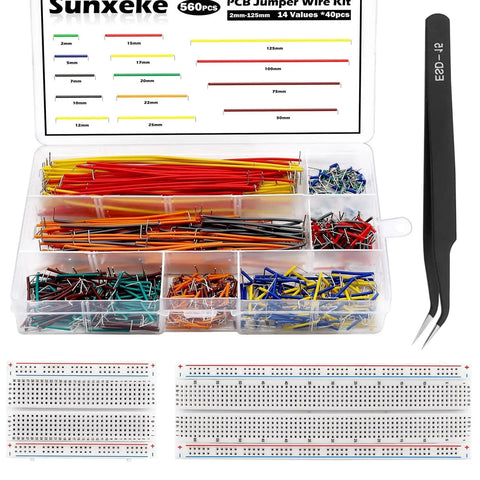 560 Piece Breadboard Jumper Wire Kit With PCB Circuit Board Assortment 14 Lengths Wires Includes Tweezers And Transparent Storage Box